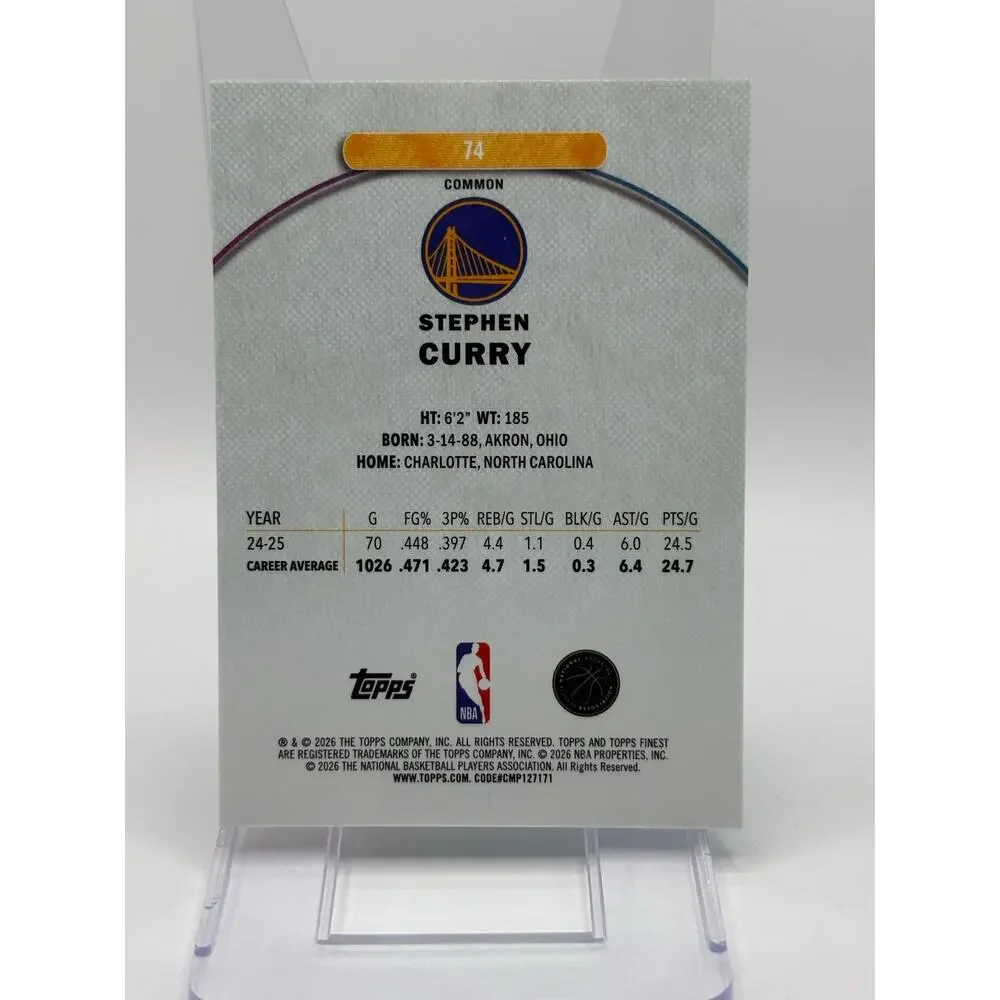 2025-26 Topps Finest Stephen Curry Aqua Refractor /350 SP Golden State Warriors